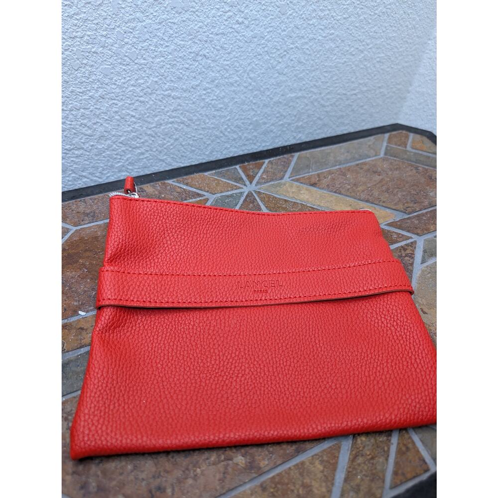 L'Ancel Paris Red Leather Zip Pouch Makeup Cosmetic Bag Chic Travel